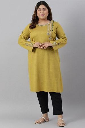 Green Embroidered Straight Plus Size kurta