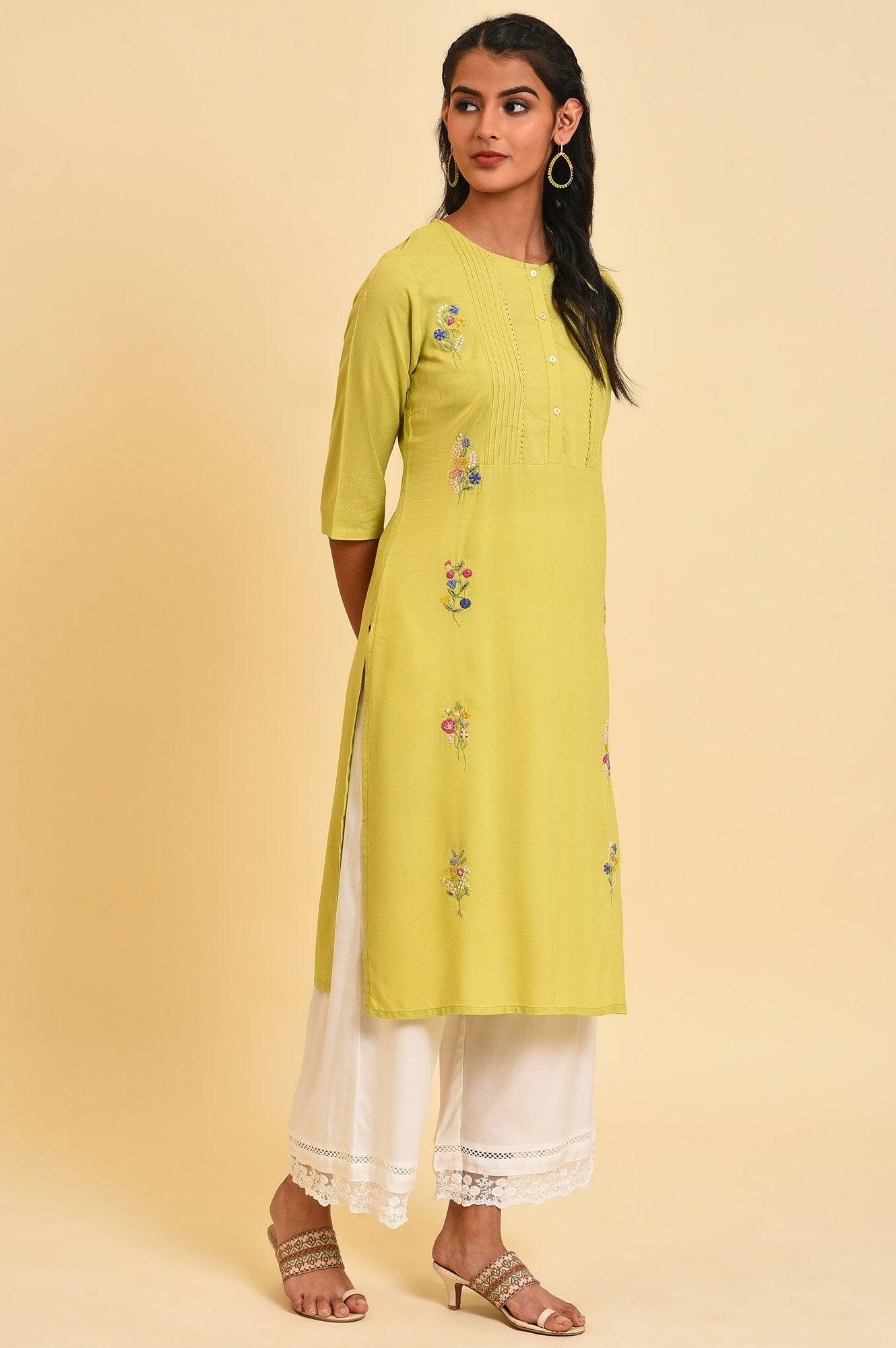 Green Embroidered Summer kurta Set - Image 4
