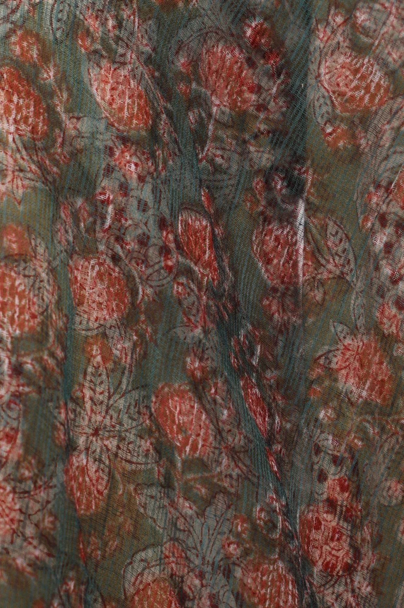 Green Floral Block Printed Cotton Blend Dupatta - Image 3