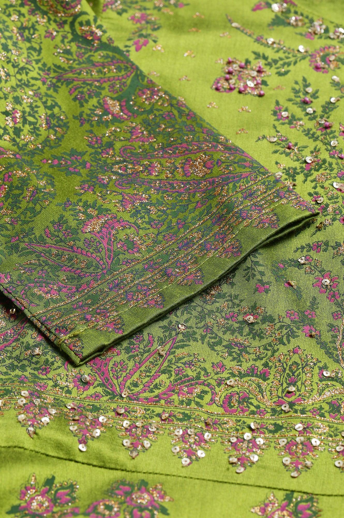 Green Floral Printed Embellished Indie Festive Dress - Image 7