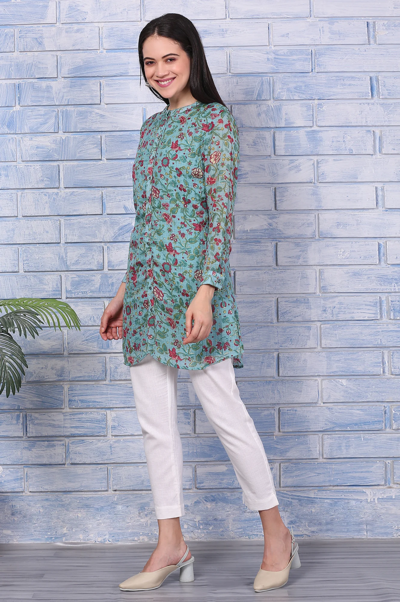 Green Floral Printed Kota Tunic - Image 5
