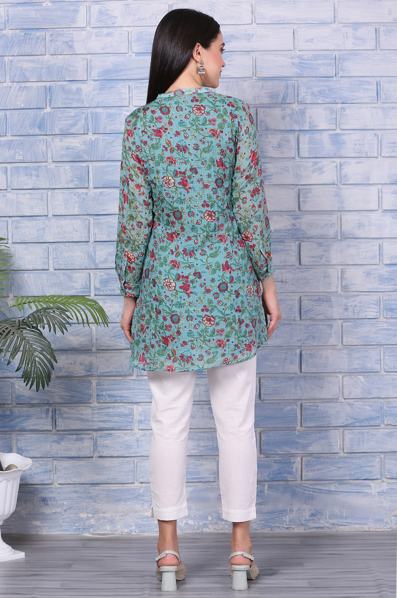 Green Floral Printed Kota Tunic - Image 6