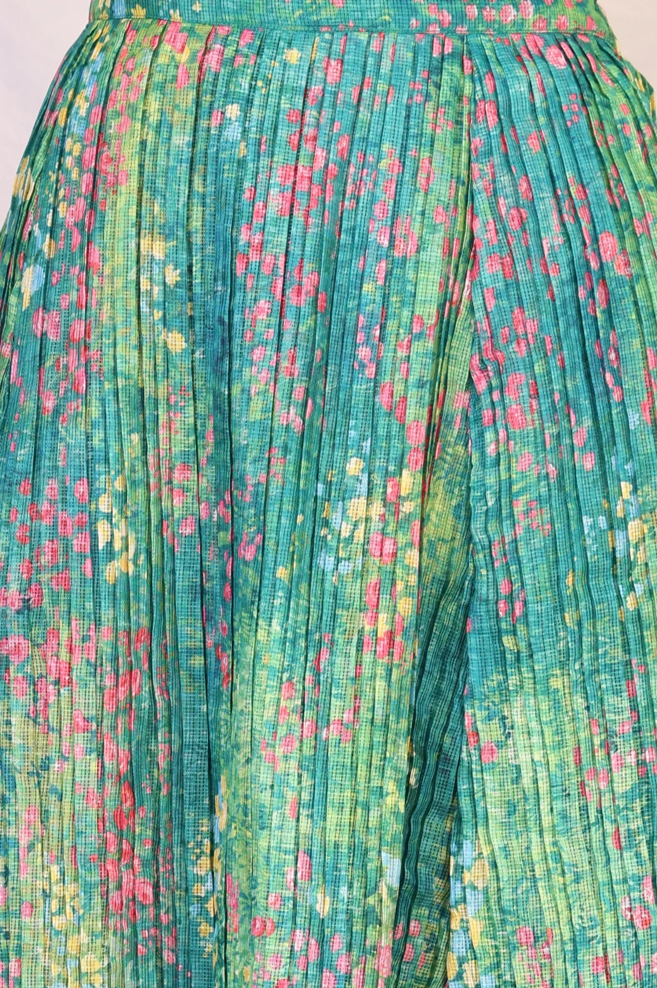 Green Floral Printed Pure Cotton Straight Waist Coat and Skirt Co-ord Set - Image 6
