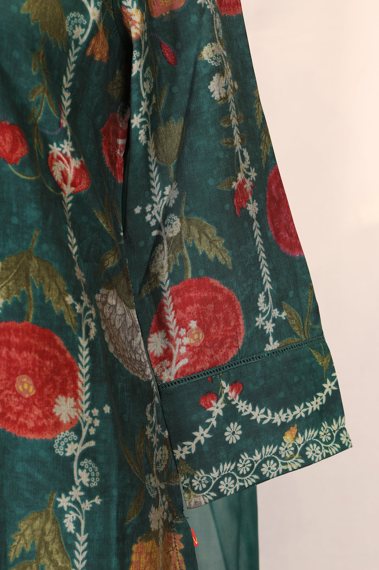 Green Floral Printed Straight Kurta with Flared Pants and Dupatta Set - Image 6