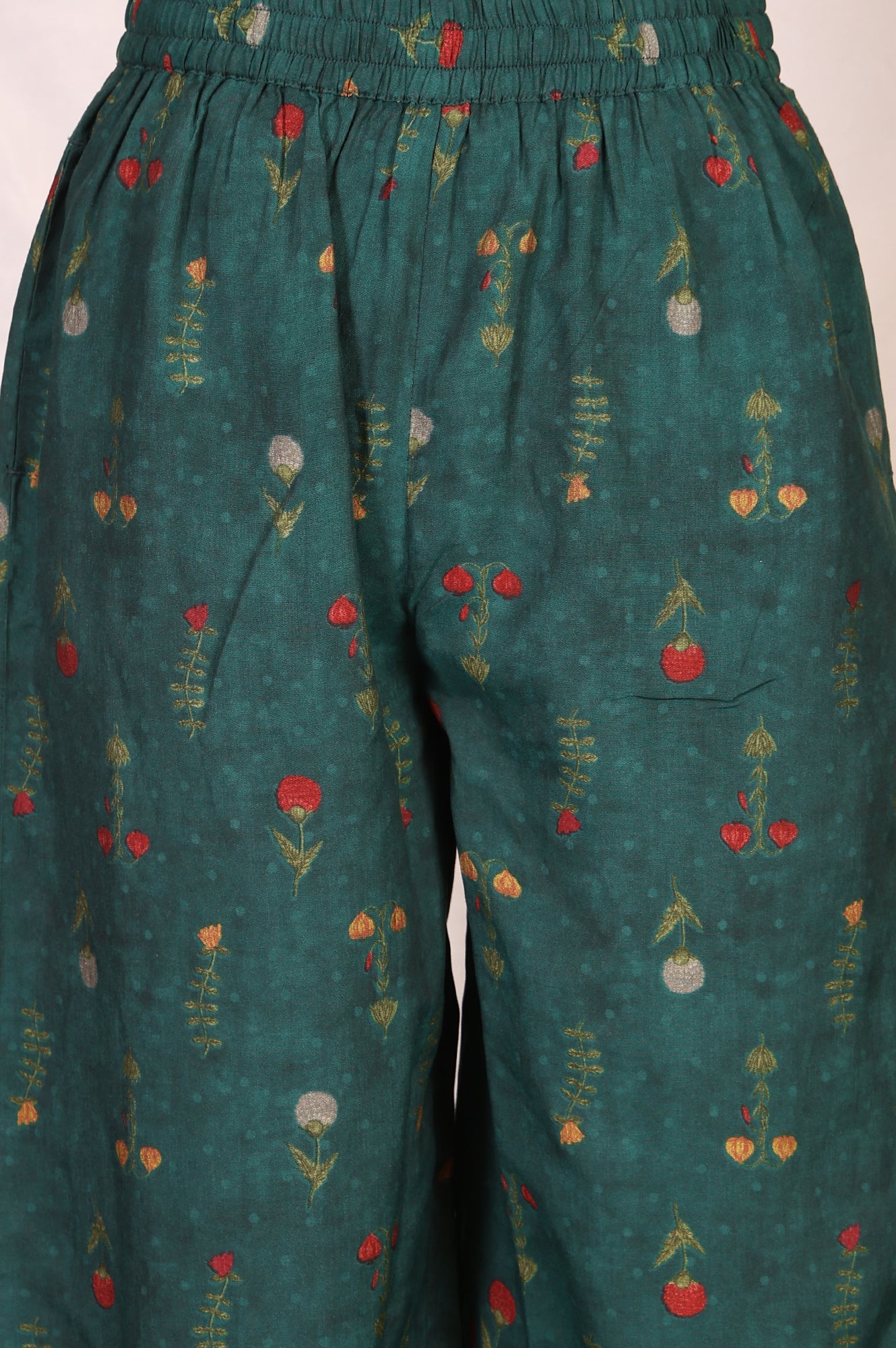 Green Floral Printed Straight Kurta with Flared Pants and Dupatta Set - Image 7