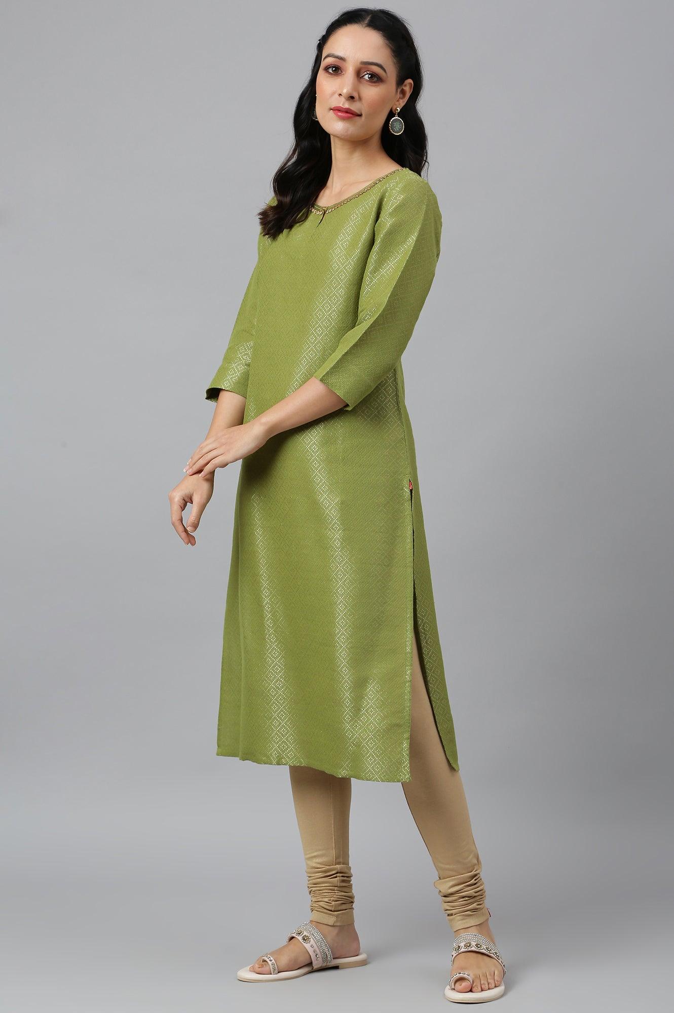 Green Geometric Print Dobby kurta - Image 3