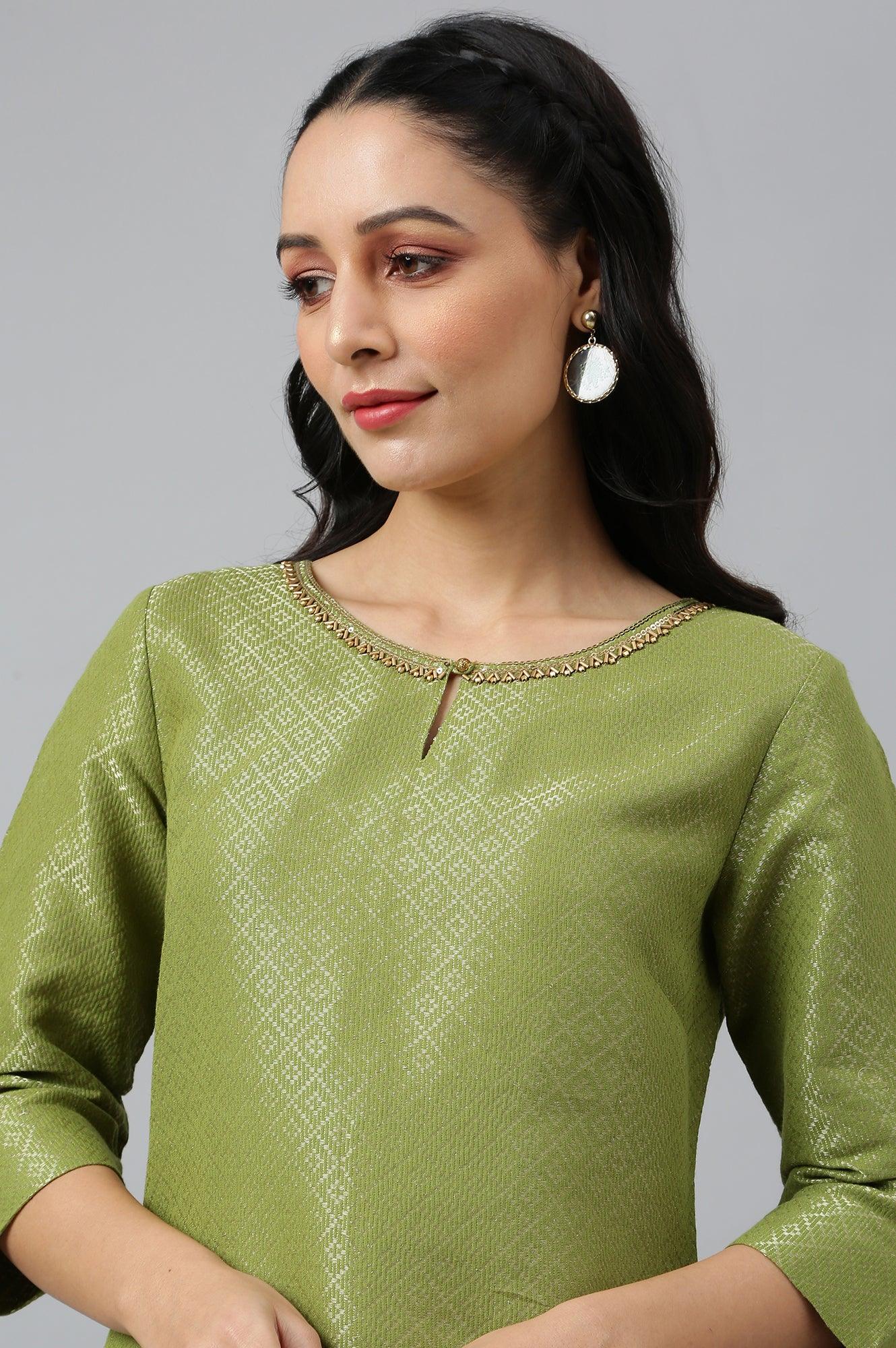 Green Geometric Print Dobby kurta - Image 9