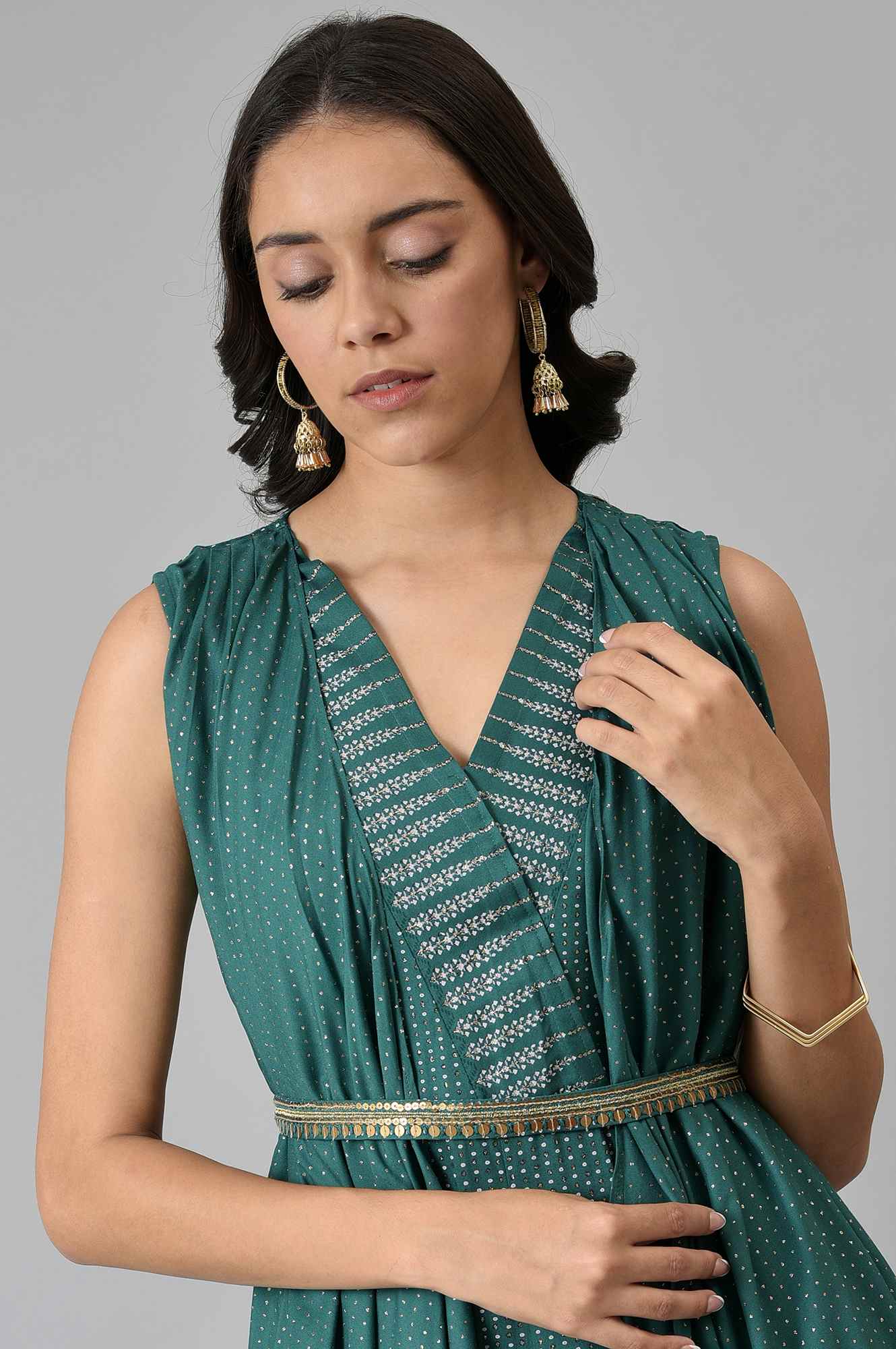 Green Gillet Kimono Jumpsuit With Embellished Belt - Image 6