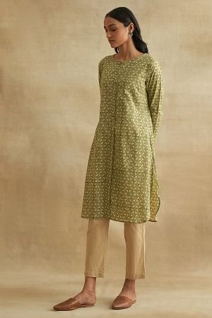 Green Handblock Print Cotton kurta - Image 3