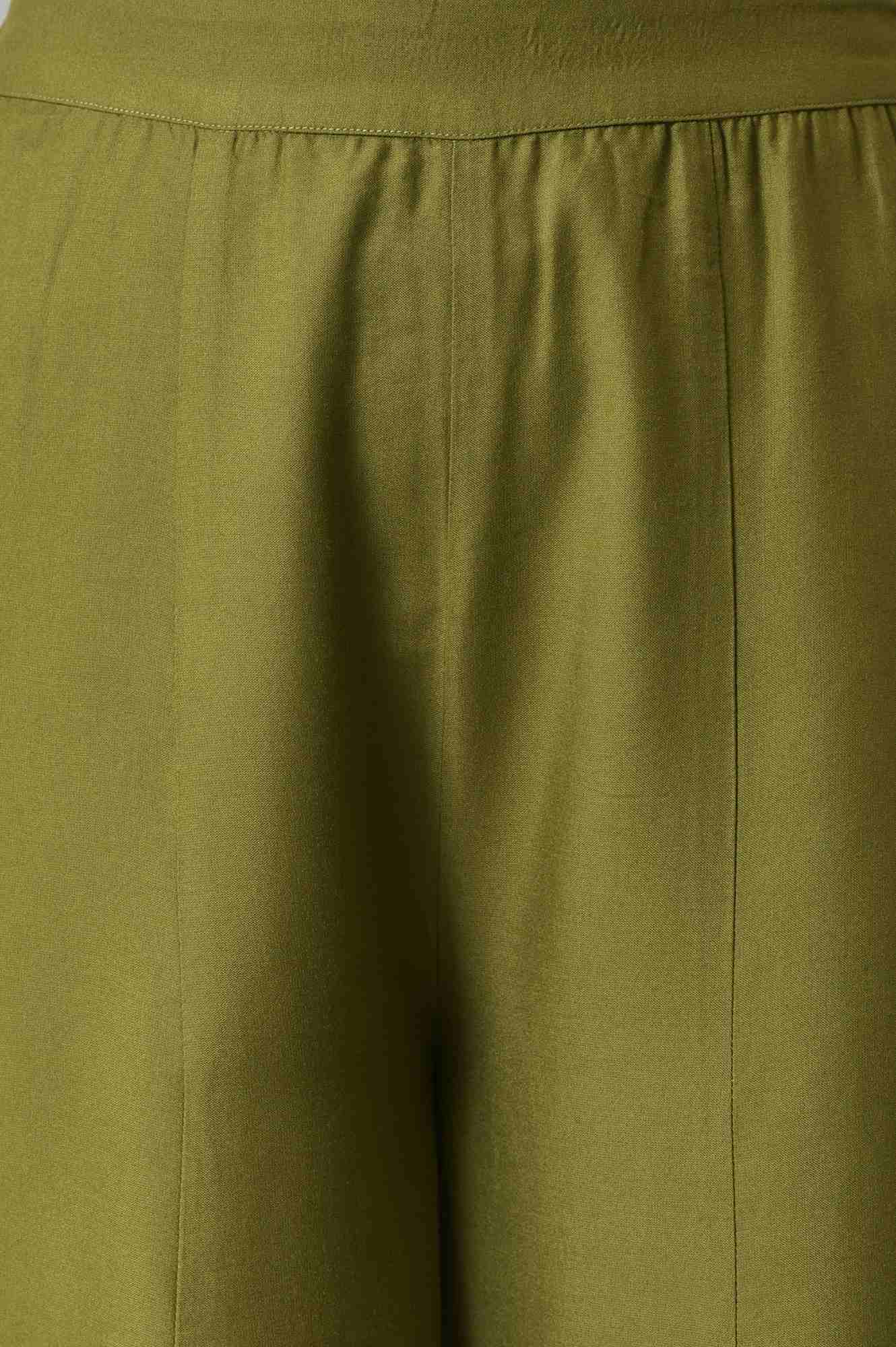 Green Ikkat Printed Jacket with Solid Green Top and Flared Pants Co-ord Set - Image 6