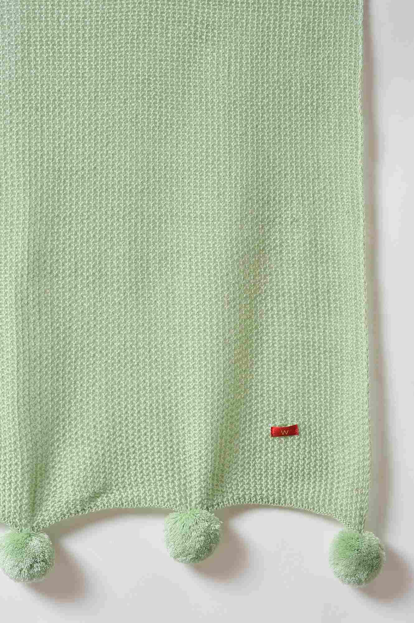 Green Knitted Pom Pom Shawl - Image 4