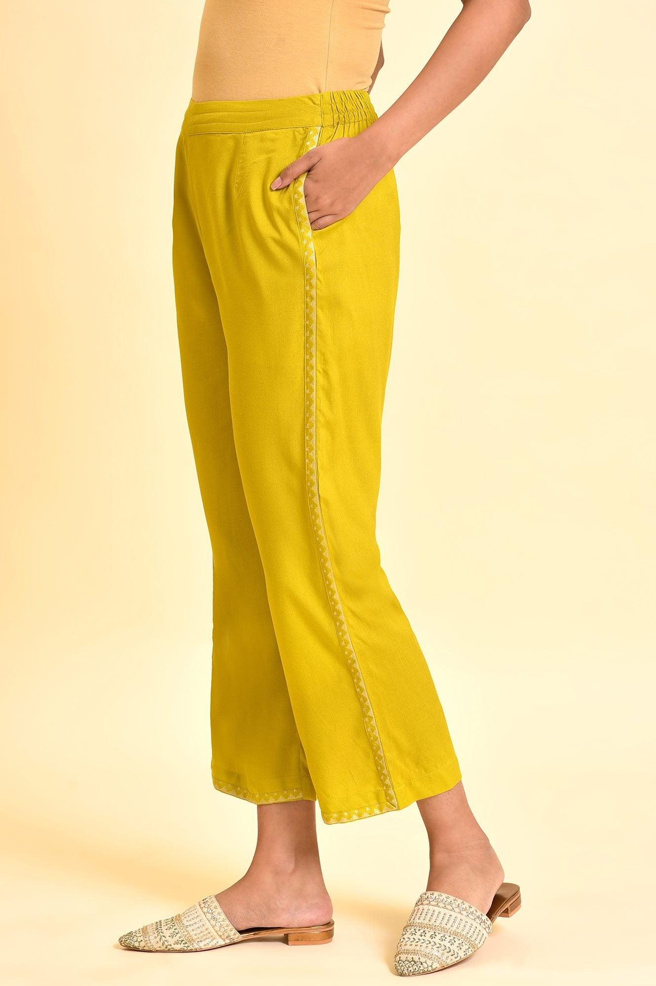 Green Lace Inserted Straight Pants - Image 3