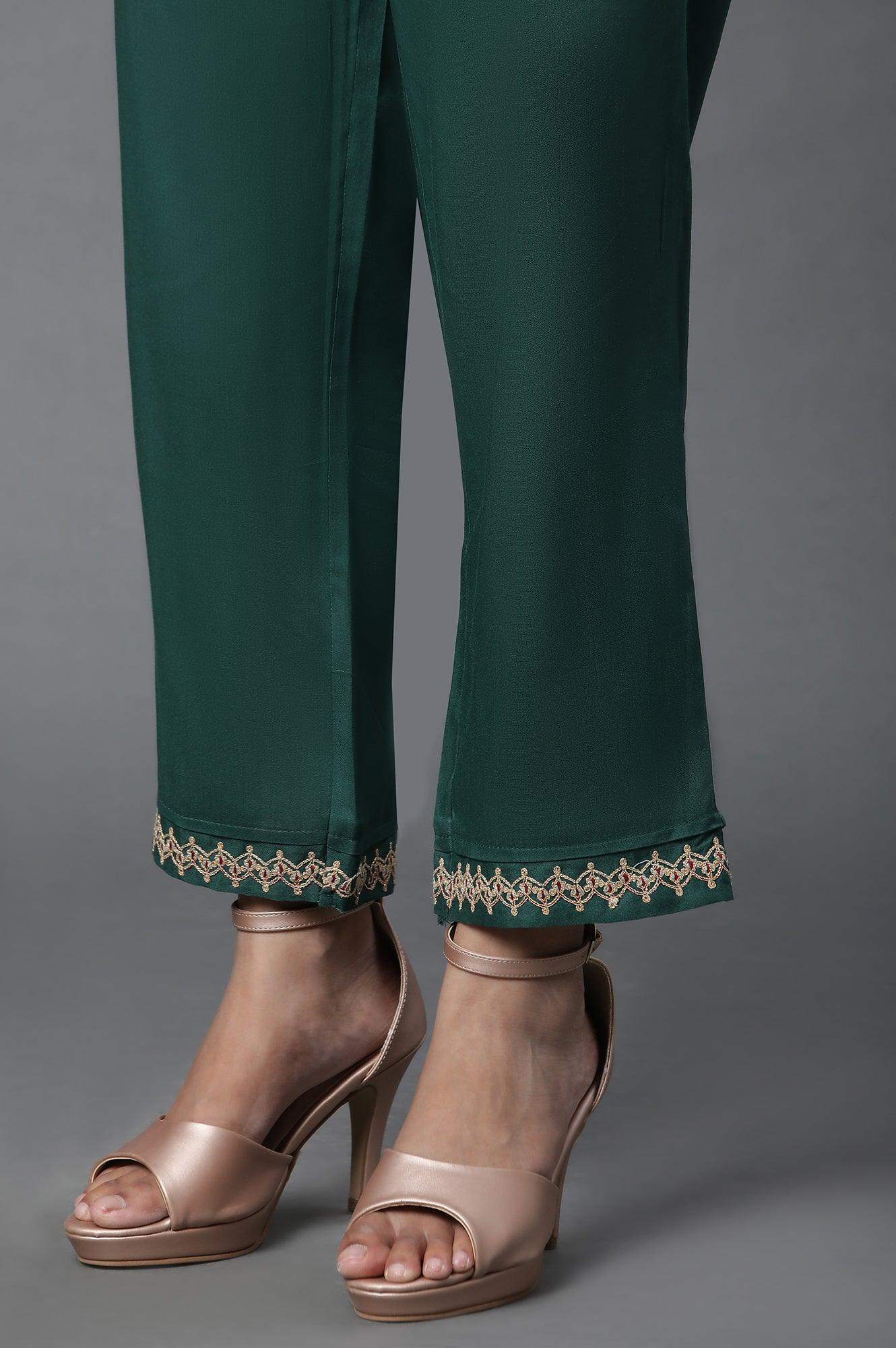 Green Layered Anarkali Kurta and Slim Pant Set - Image 11
