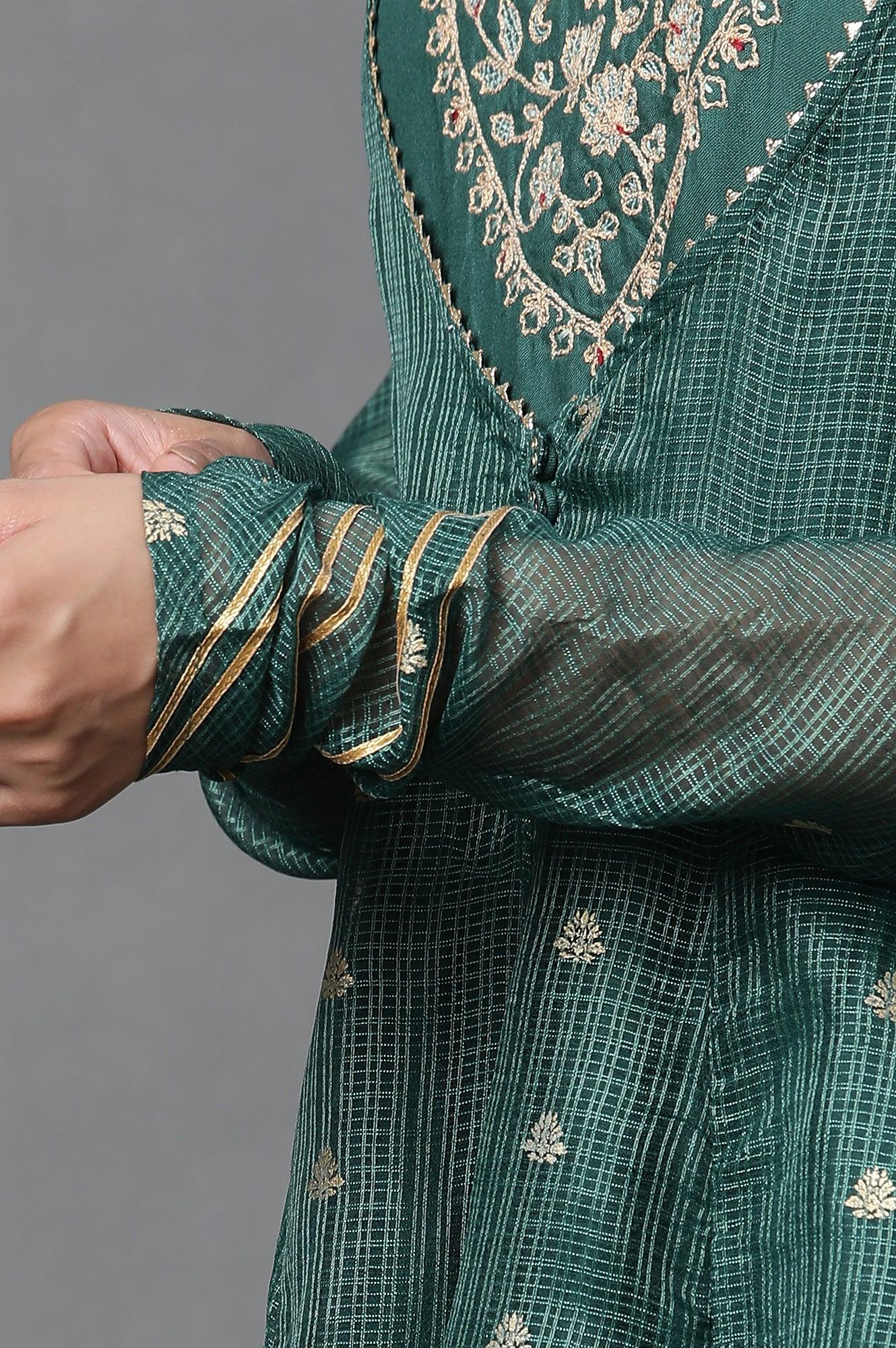 Green Layered Anarkali Kurta and Slim Pant Set - Image 8