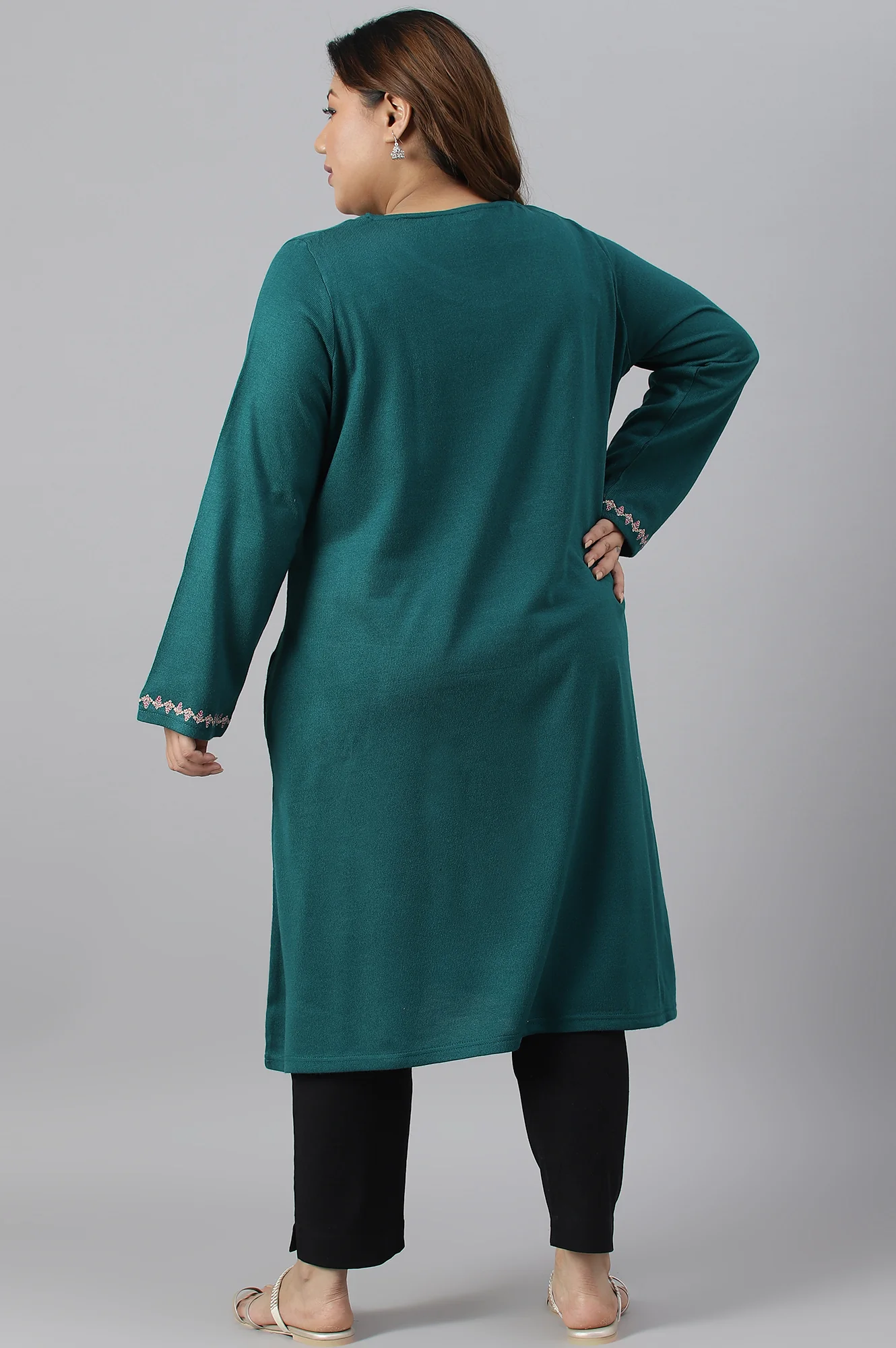 Green Light Festive Embroidered Plus Size Winter kurta - Image 2