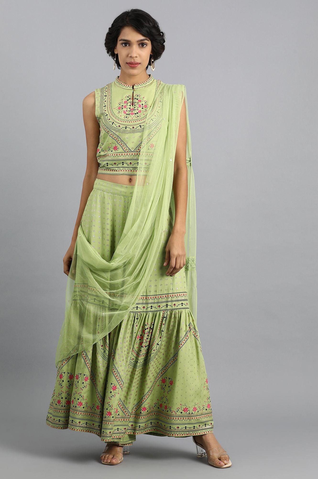 Green Mandarin Neck Sharara Set - Image 2