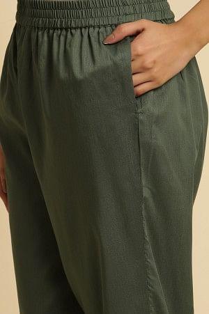 Green Metallic Embroidered Kurta And Pants Set - Image 9