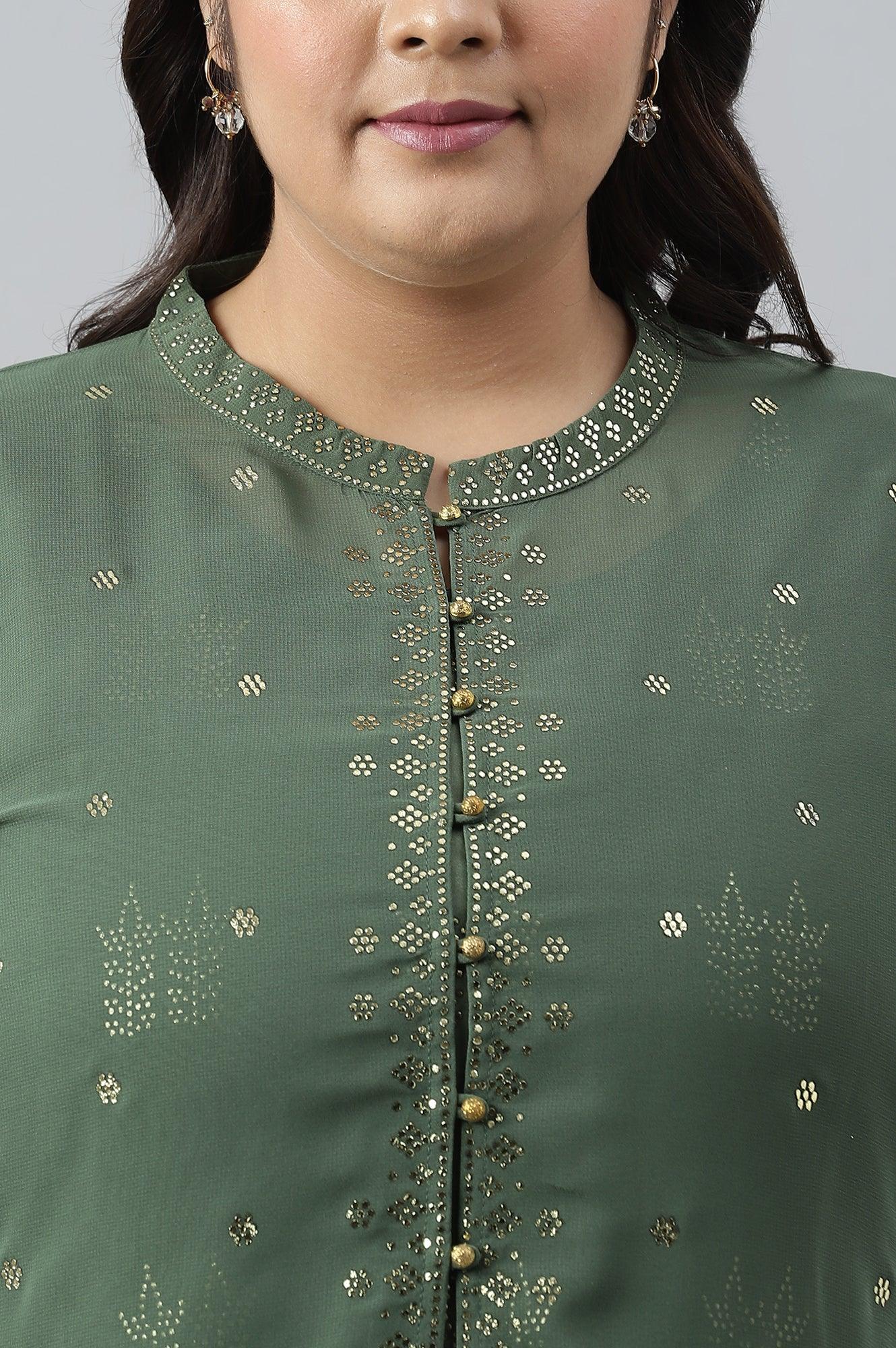 Green Mukaish Dress With Poly Georgette Short Jacket - Image 7