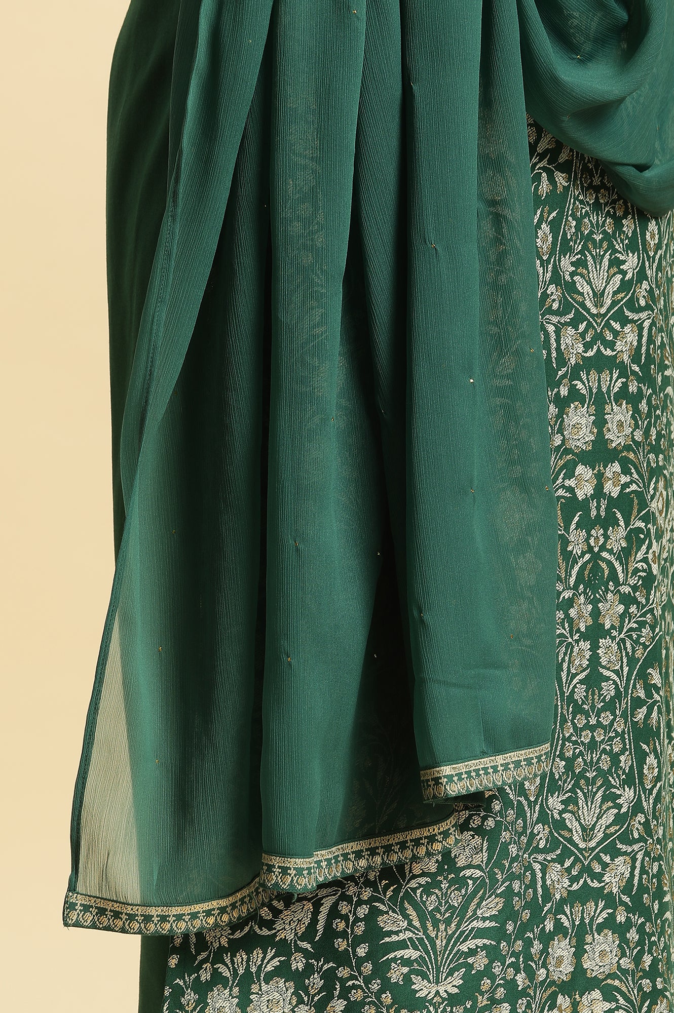Green Mukesh Chiffon Dupatta with Prince Lace Border - Image 5