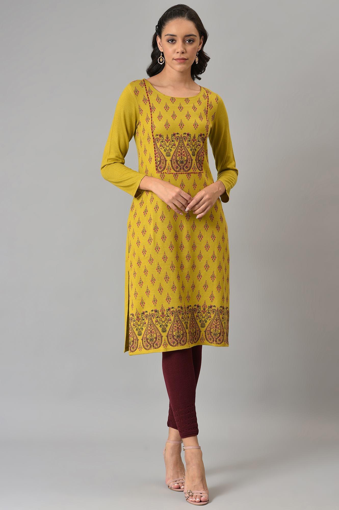 Green Paisley Print Festive Winter kurta - Image 5