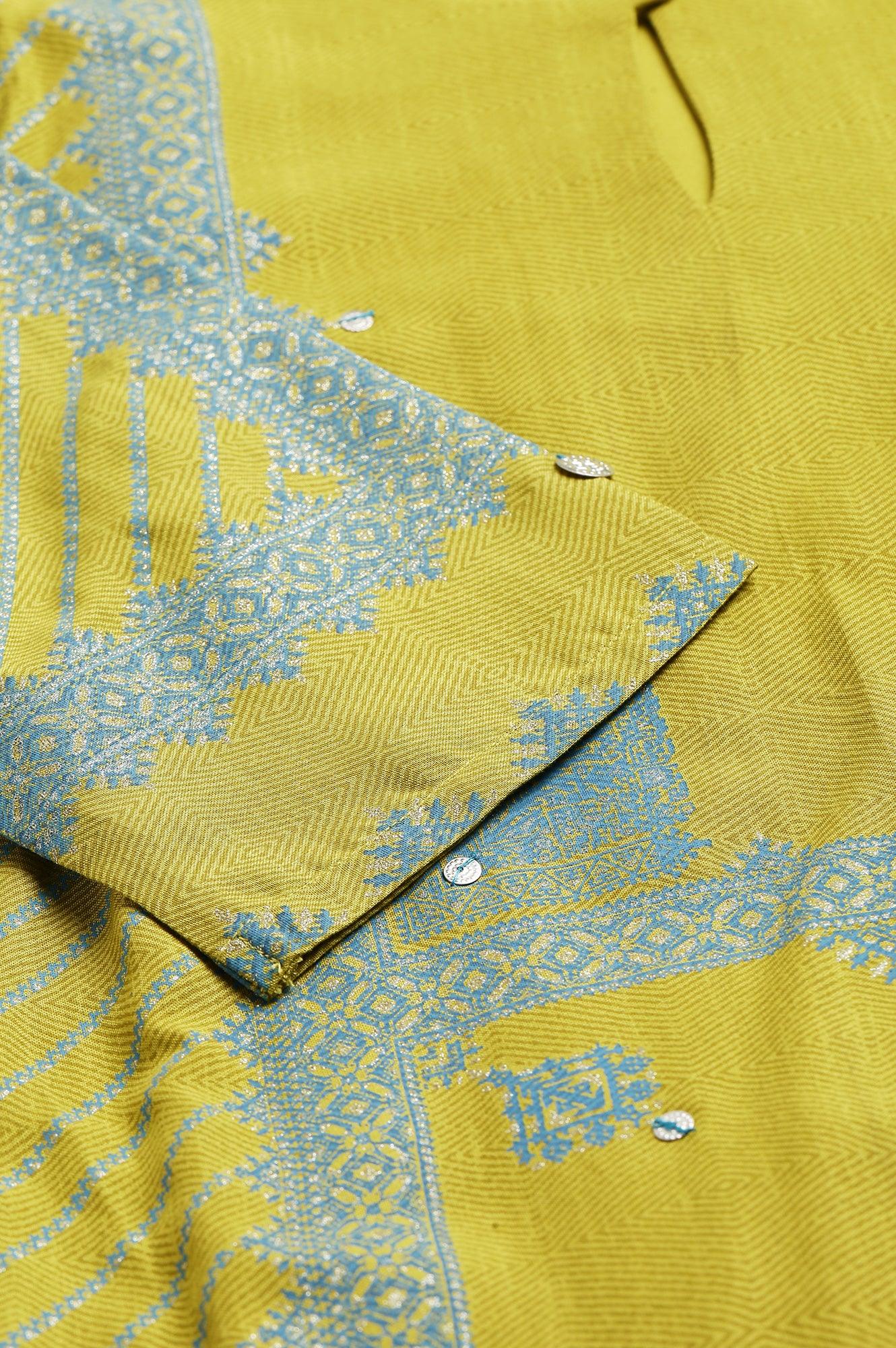 Green Placement Print Embellished kurta - Image 7