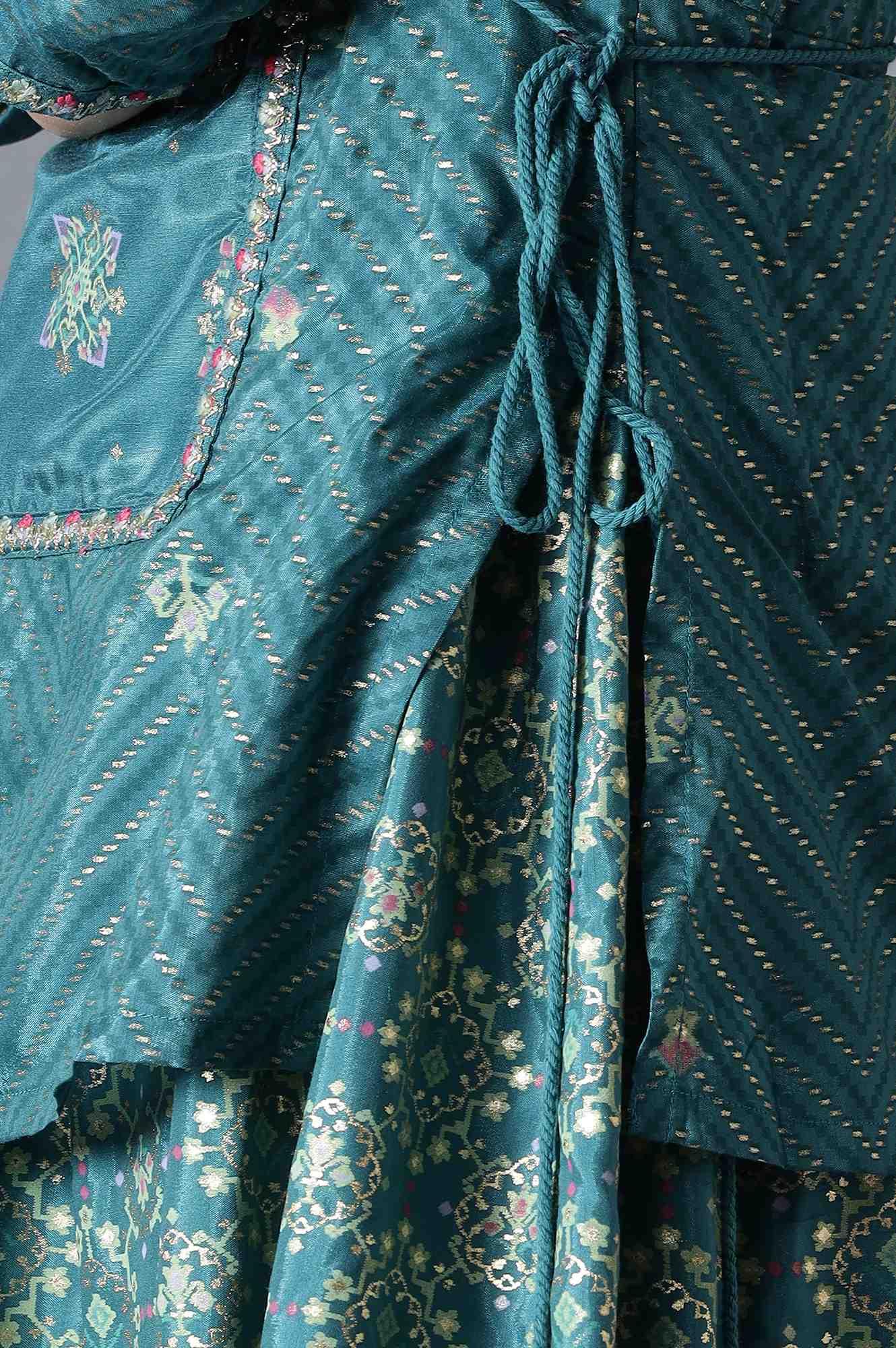 Green Printed Attached 'Top And Skirt' Dress - Image 6