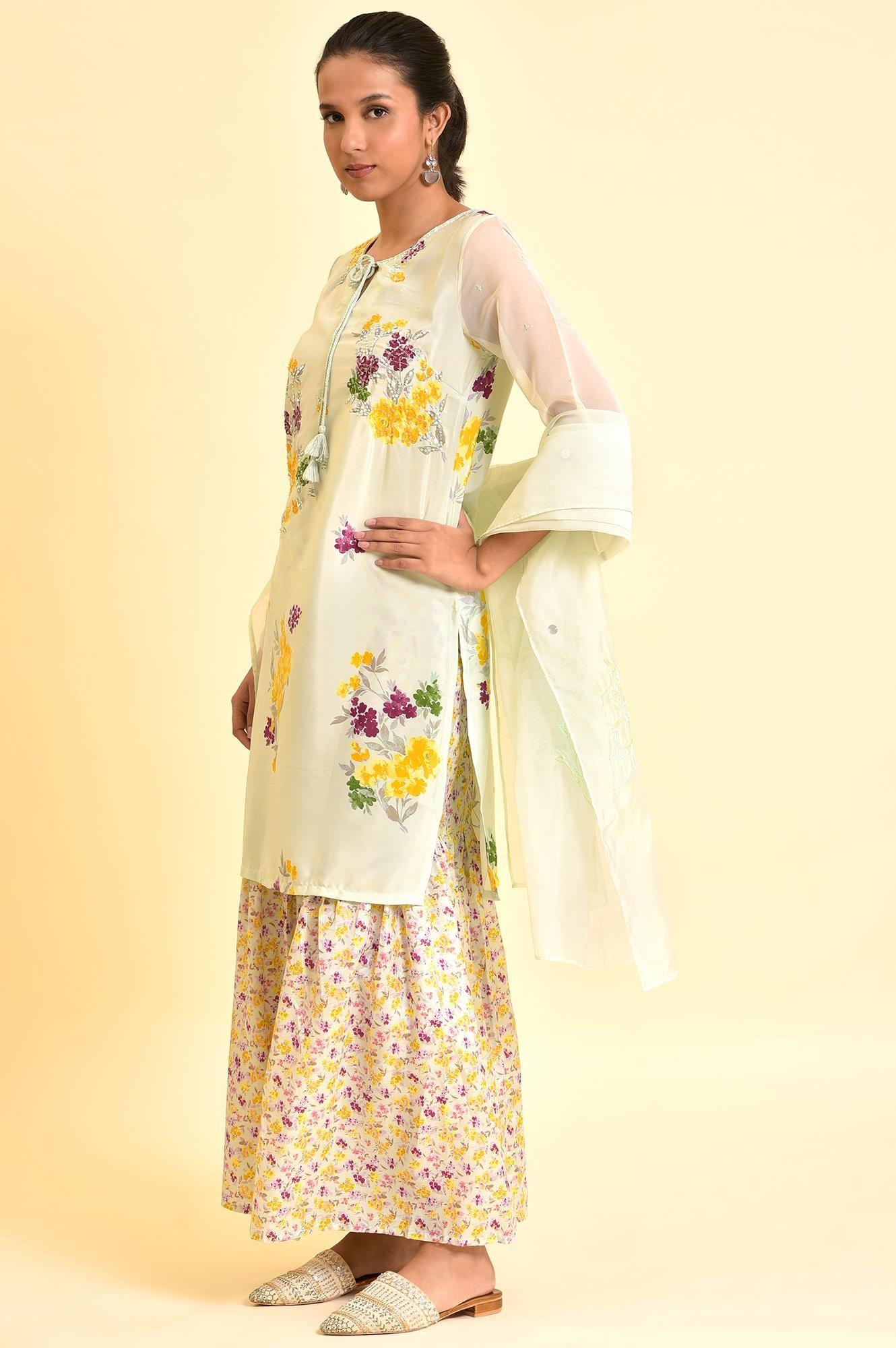 Green Printed kurta With Sharara And Dupatta - Image 4