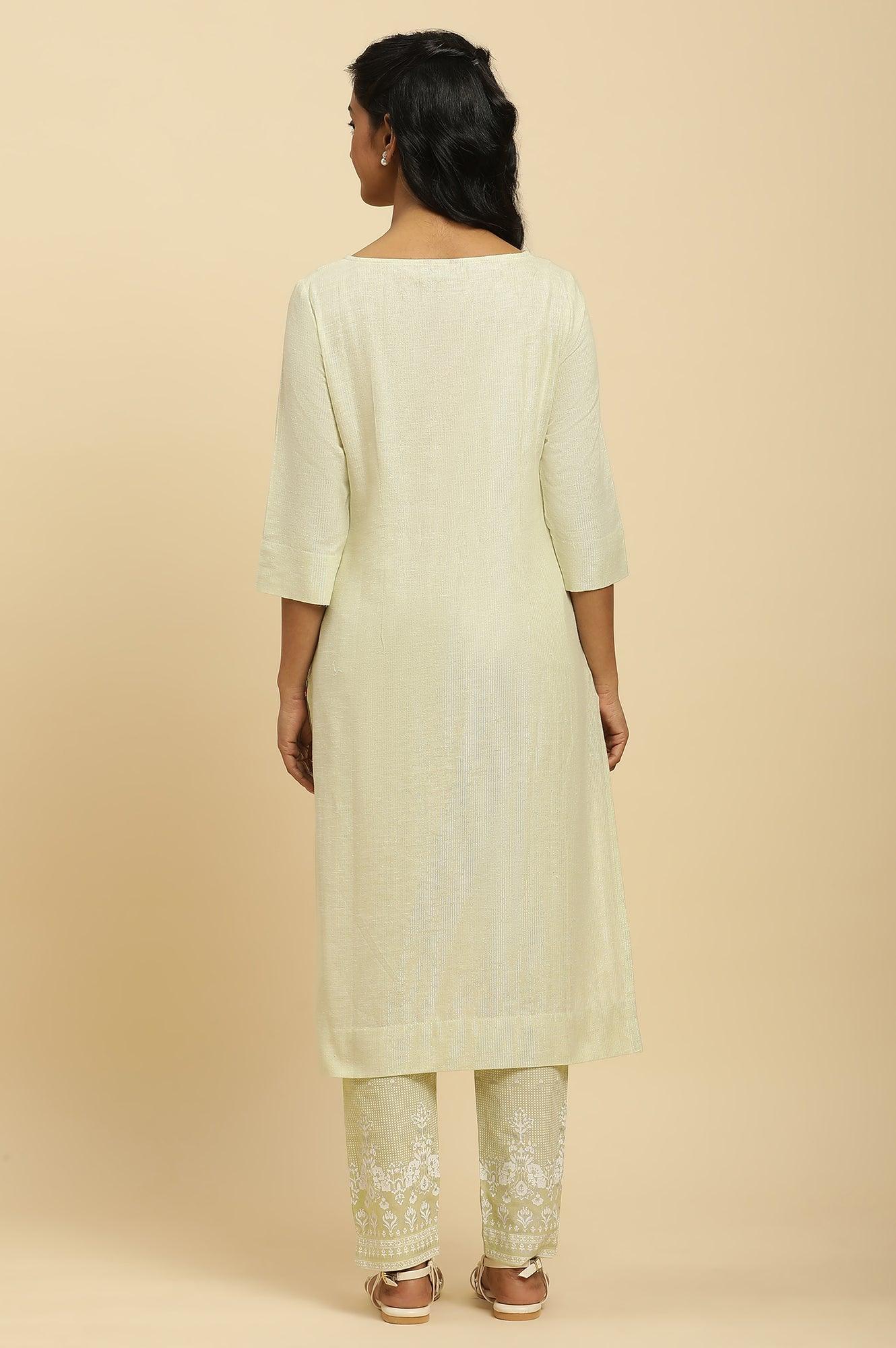 Green Round Neck Kurta And Slim Pants Set - Image 4