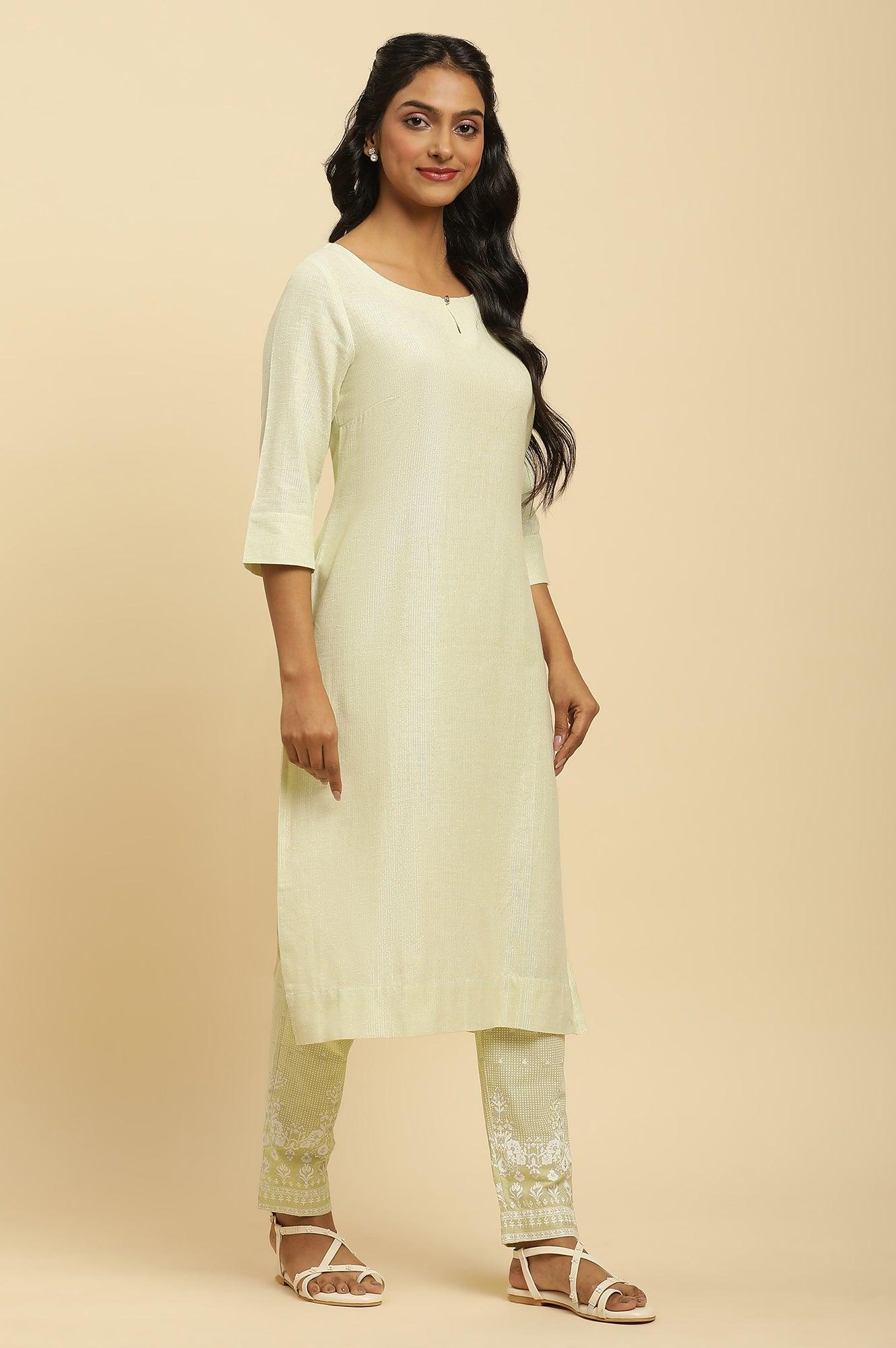 Green Round Neck Kurta And Slim Pants Set - Image 5