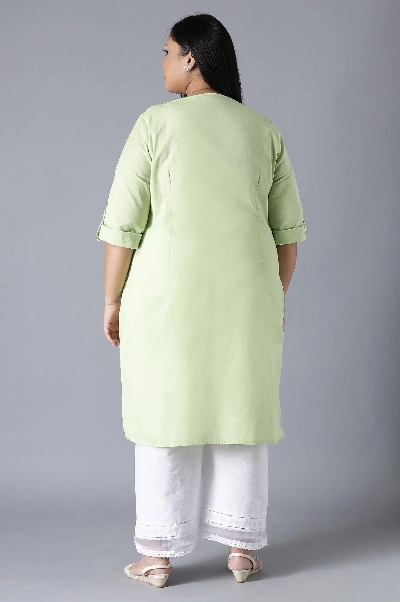 Green Round Neck Solid kurta - Image 2