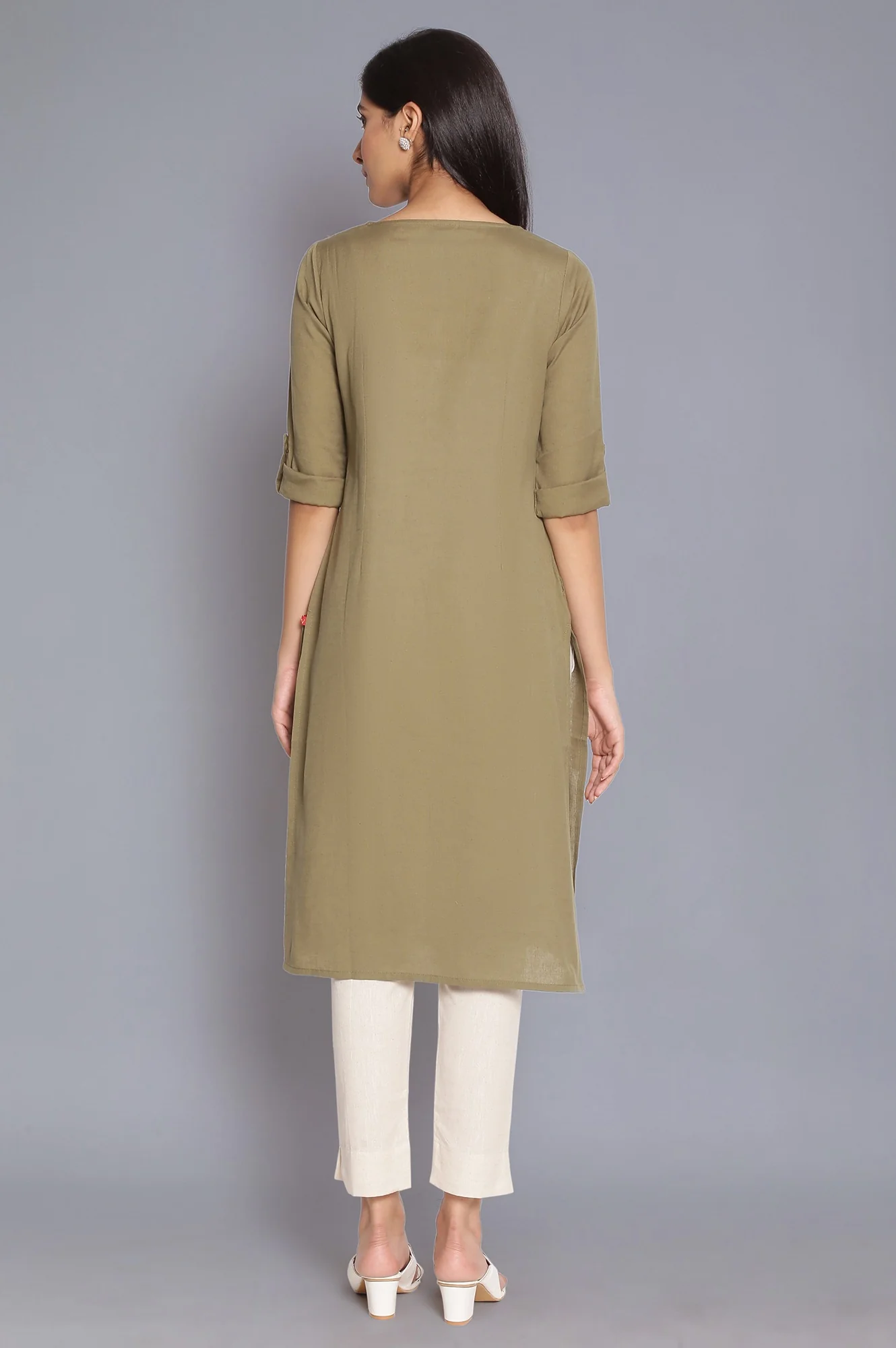 Green Round Neck Solid kurta - Image 2