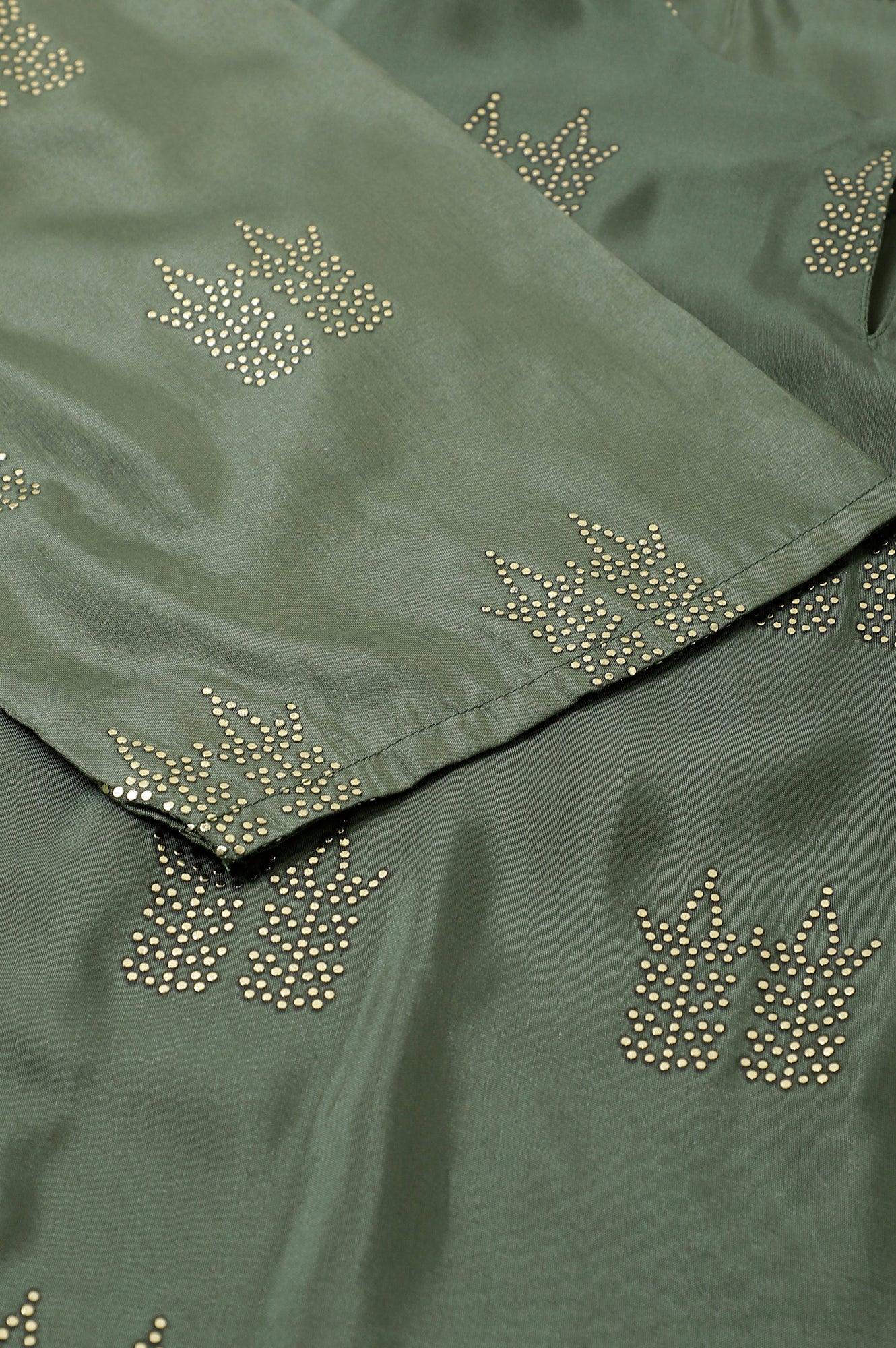 Green Shantung Plus Size kurta With Mukaish Print - Image 8