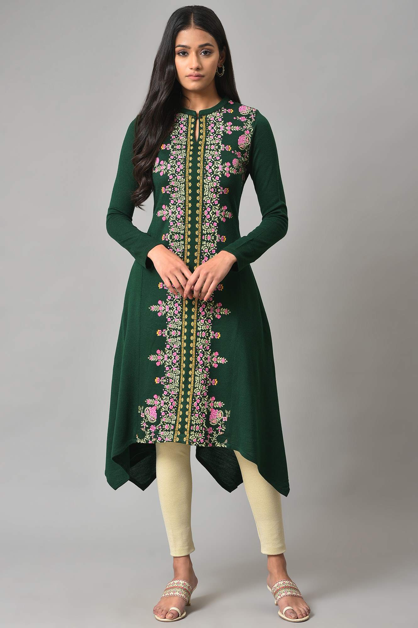 Green Side Dipped Winter kurta - Image 3
