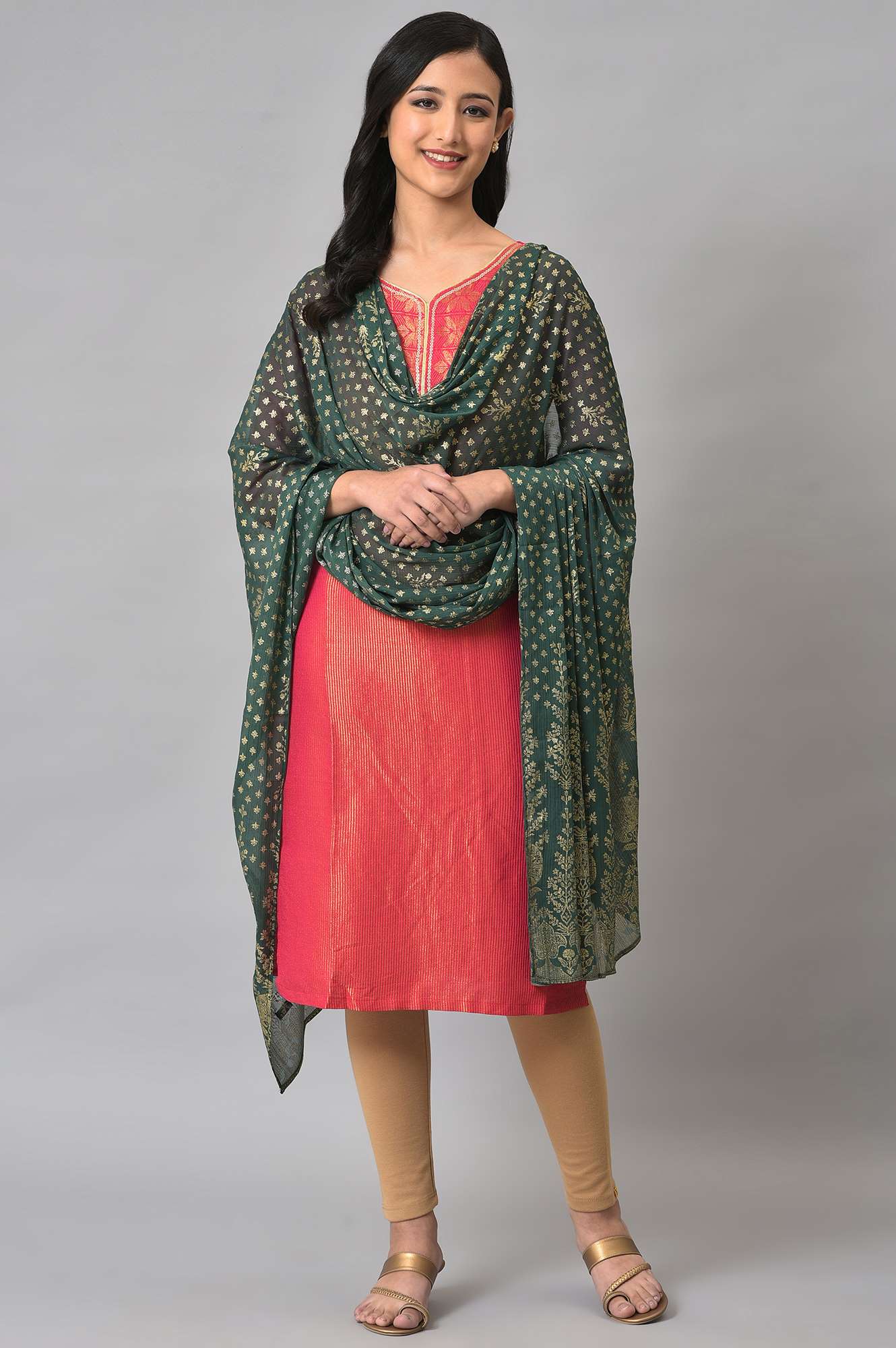 Green Silver Chiffon Printed Dupatta - Image 3