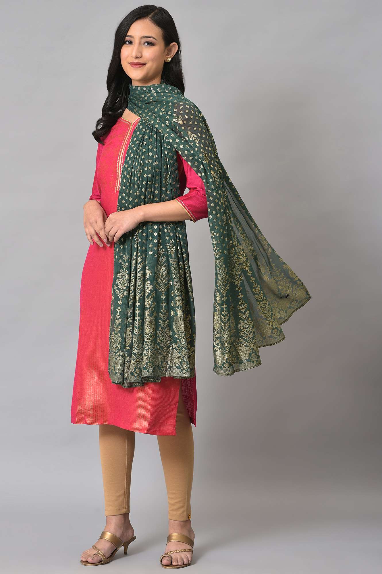 Green Silver Chiffon Printed Dupatta - Image 5