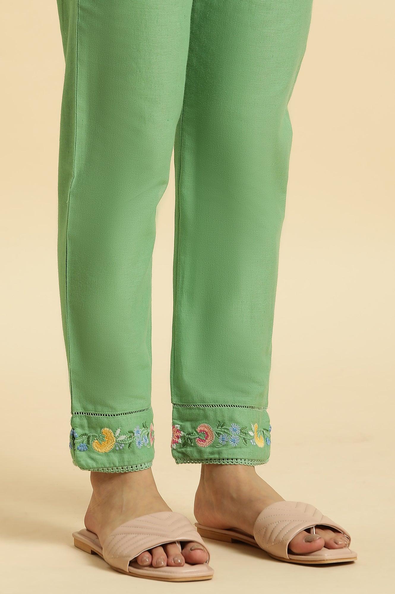 Green Slim Pants Wit Embroidery At Hem - Image 8