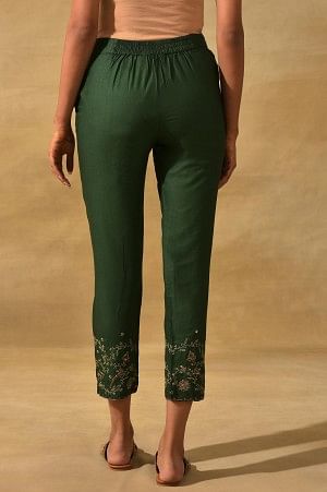 Green Soild Slim Pants - Image 2