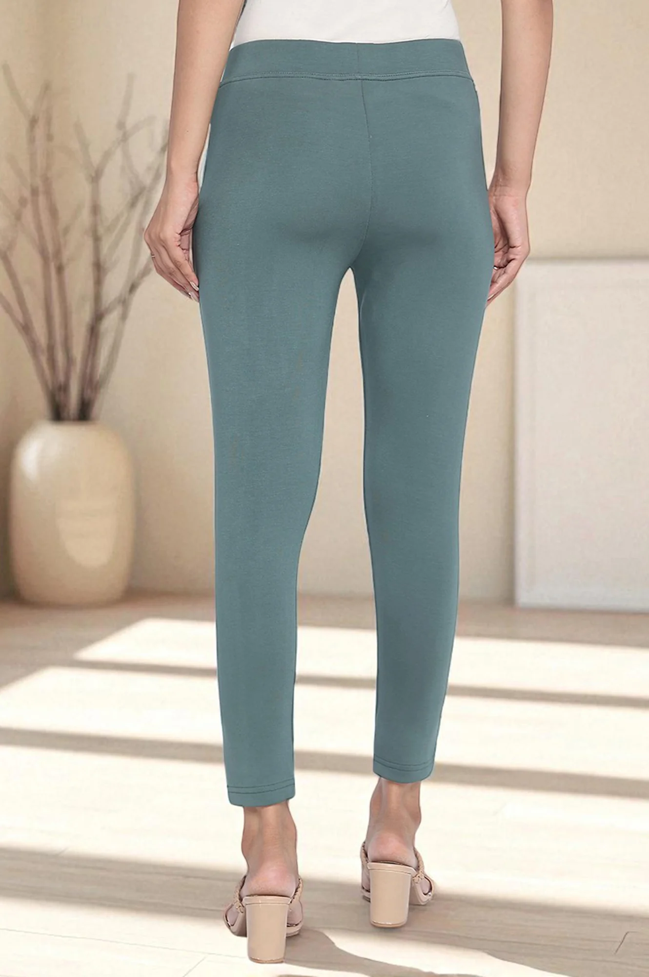 Green Solid Calf Length Tights - Image 4