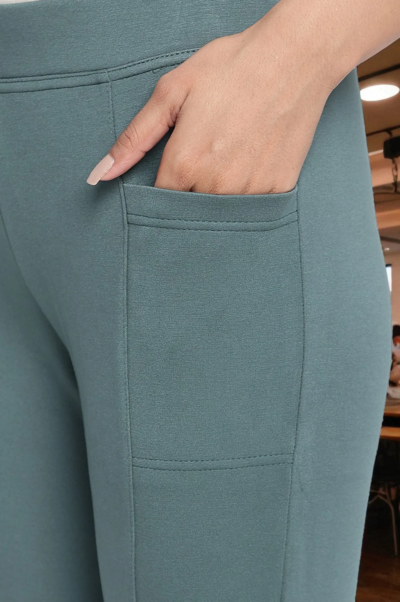 Green Solid Calf Length Tights - Image 7