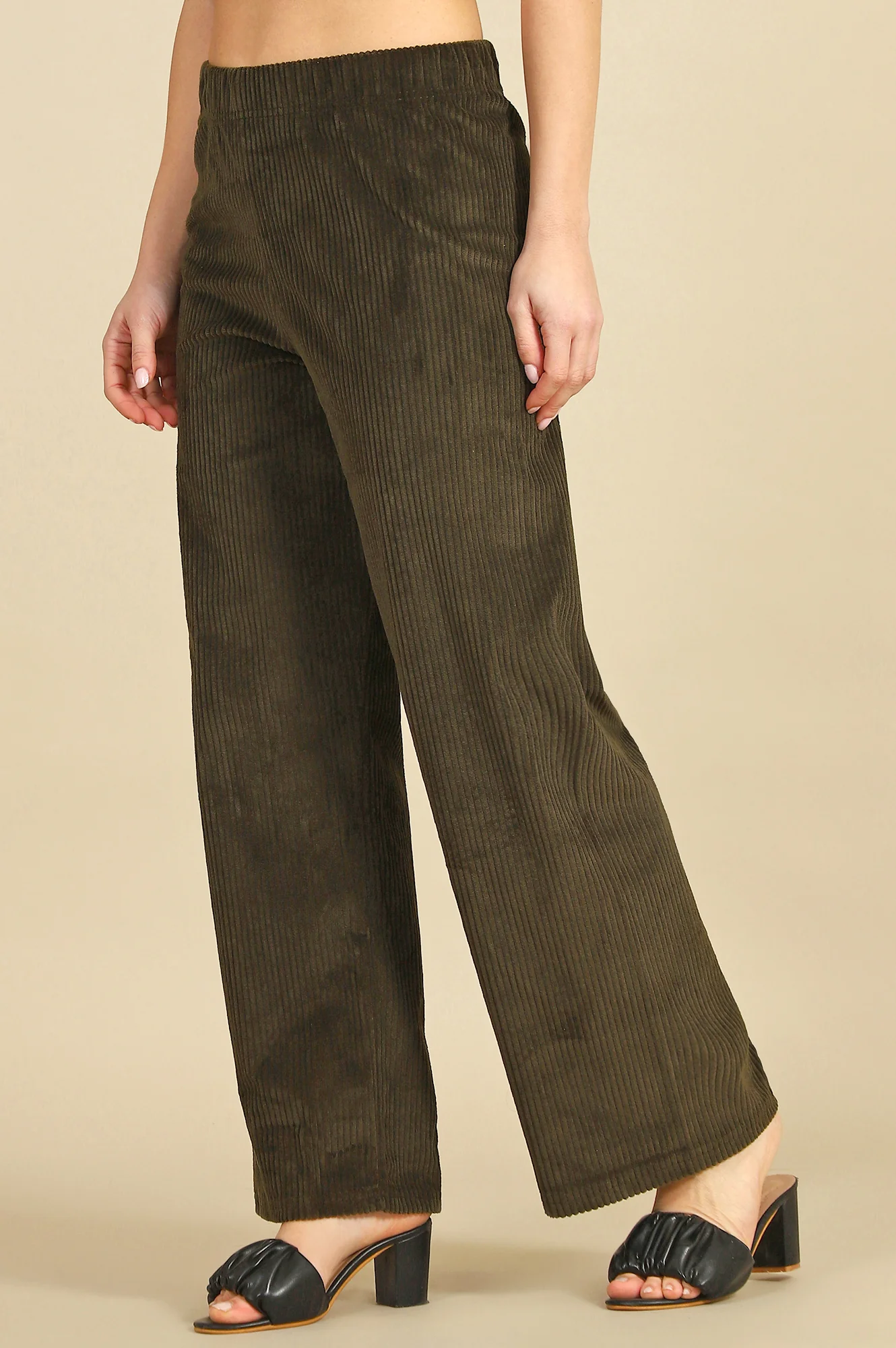 Dark Green Solid Straight Fit Cotton Pants - Image 4