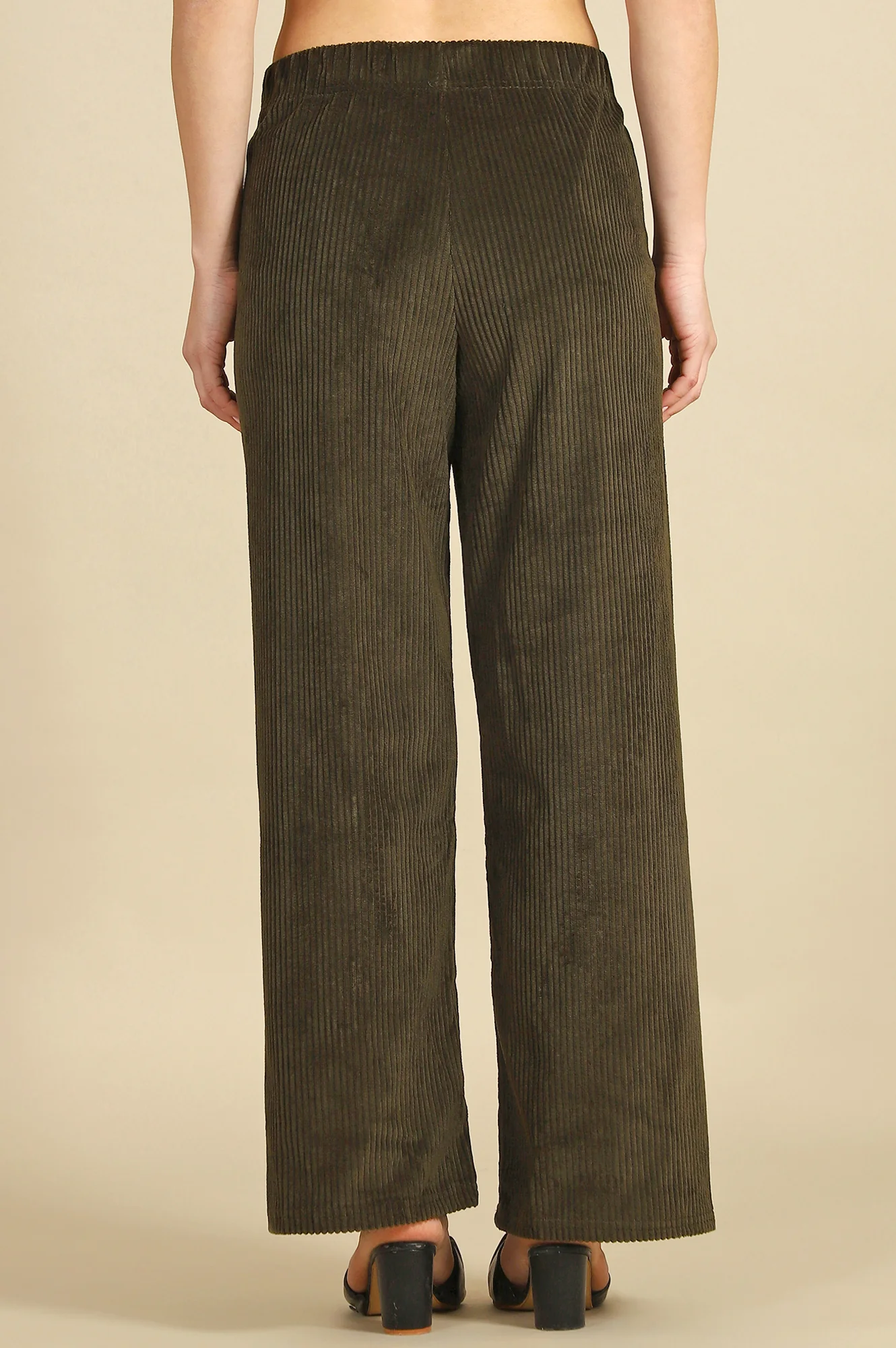 Dark Green Solid Straight Fit Cotton Pants - Image 5