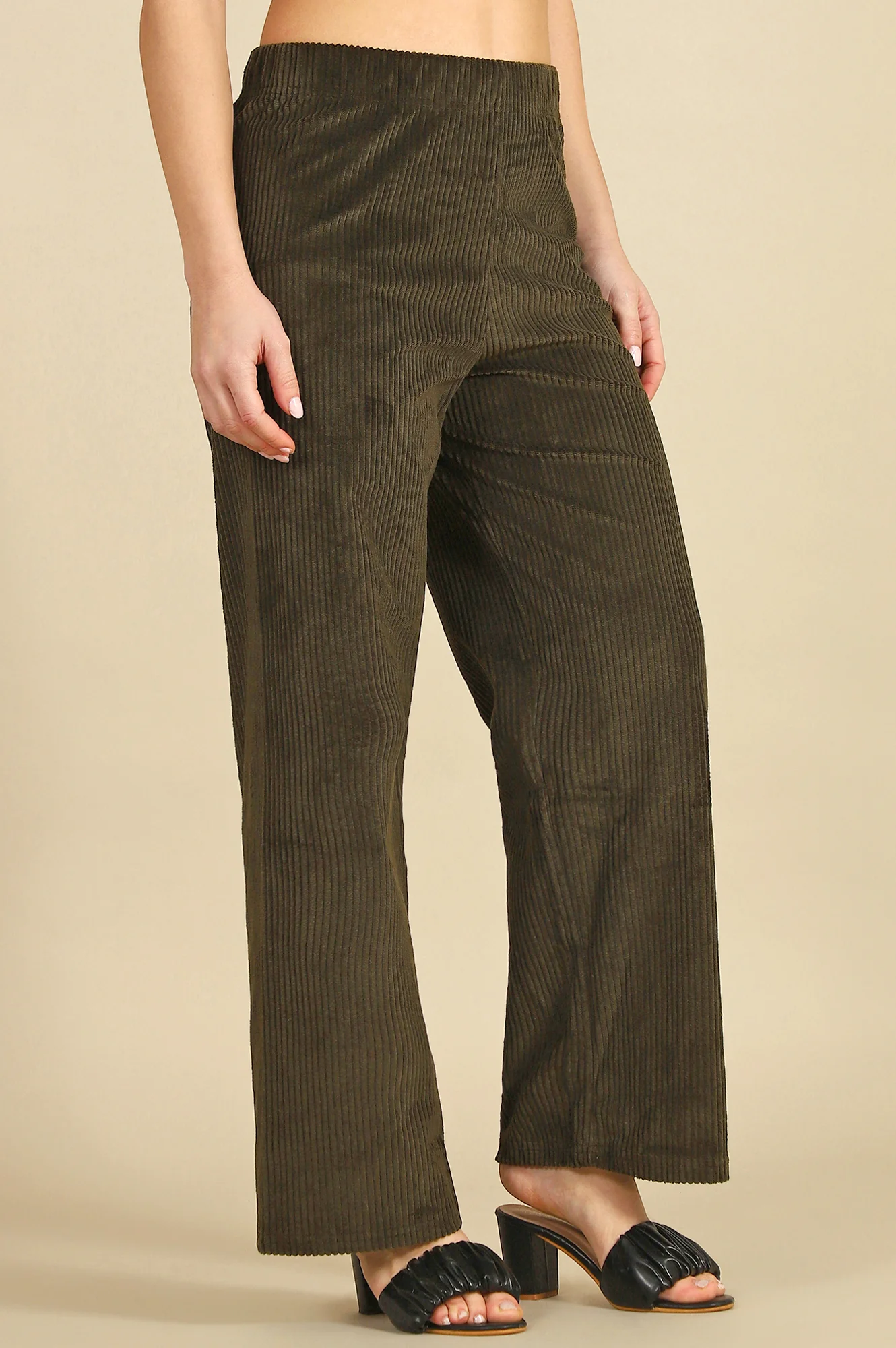 Dark Green Solid Straight Fit Cotton Pants - Image 6