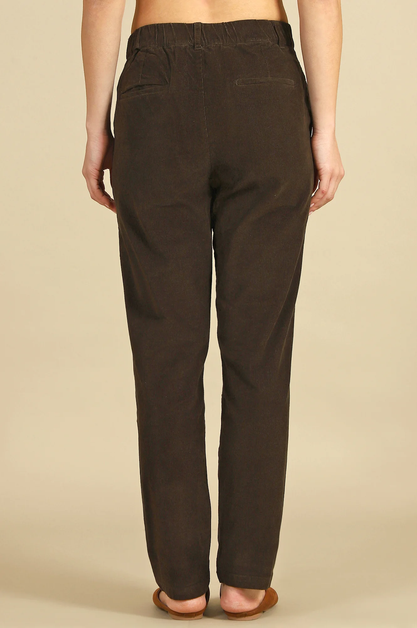 Dark Brown Solid Straight-fit Cotton Pants with YKK Zipper - Image 5