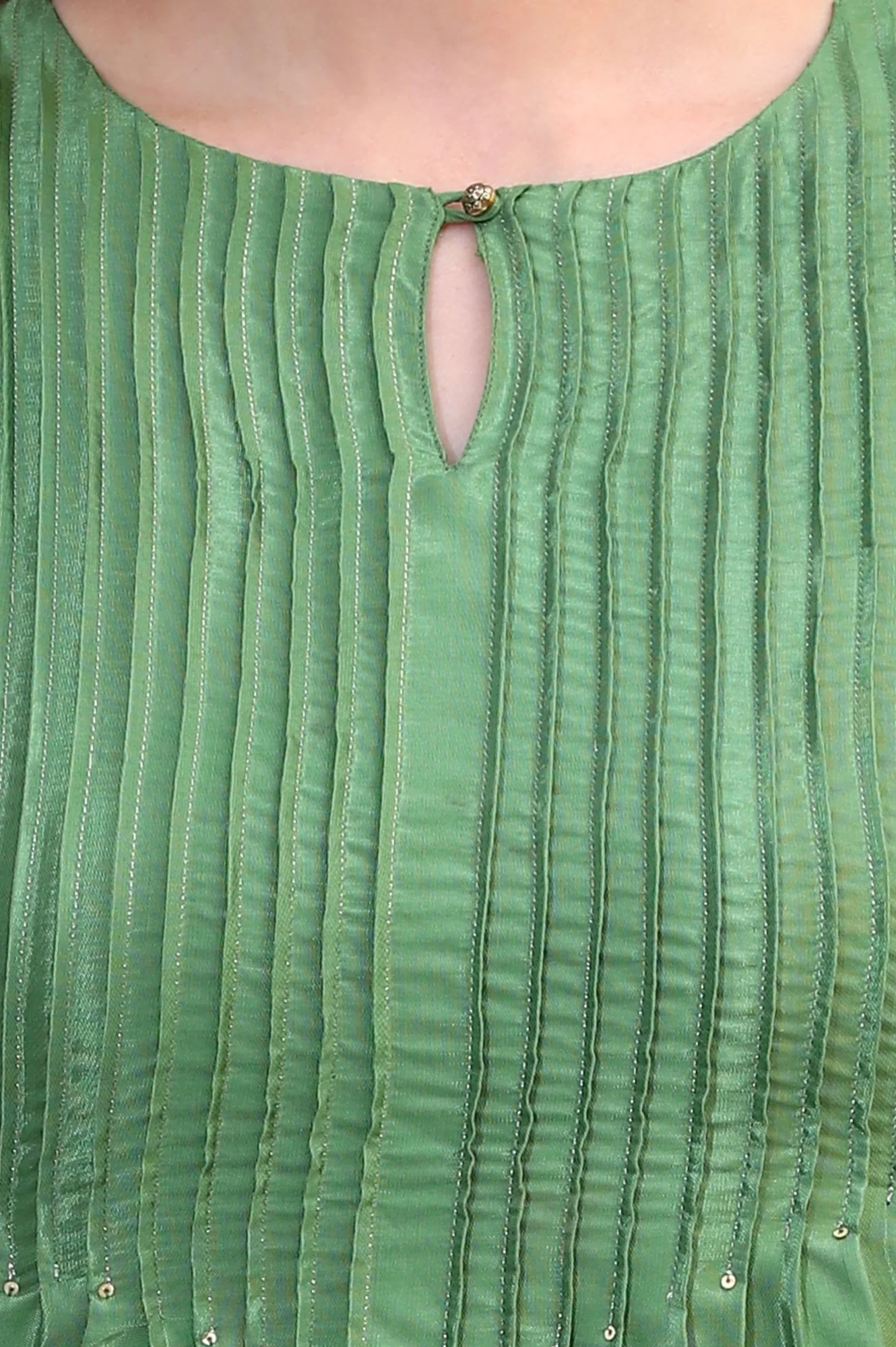Green Embroidered Shantung Straight Kurta - Image 3