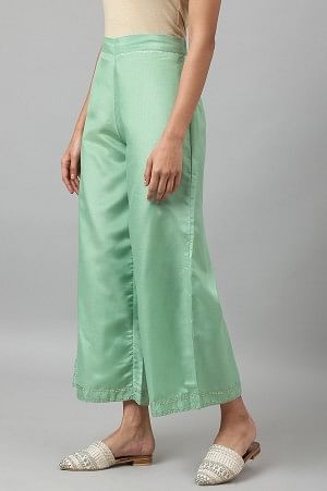Green Solid Shantung Parallel Pants - Image 2