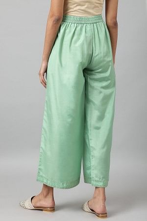Green Solid Shantung Parallel Pants - Image 3