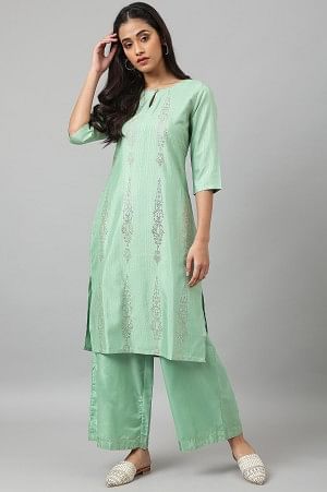 Green Solid Shantung Parallel Pants - Image 4