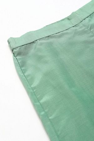 Green Solid Shantung Parallel Pants - Image 7