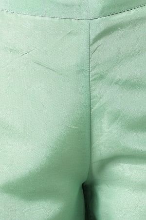 Green Solid Shantung Parallel Pants - Image 9