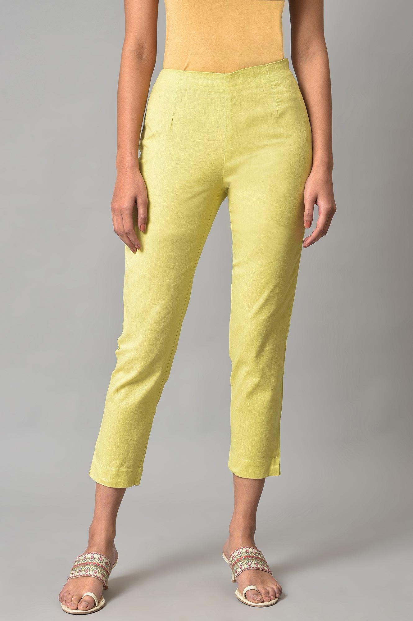 Green Solid Slim Pants